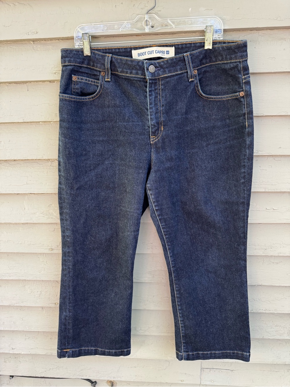 VINTAGE GAP Women's Boot Cut Capri Jeans in Dark Blue Denim Y2K SZ 14